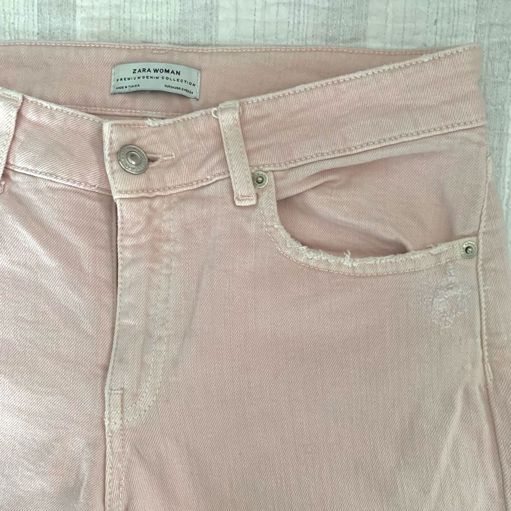 Zara pink distressed straight leg jeans